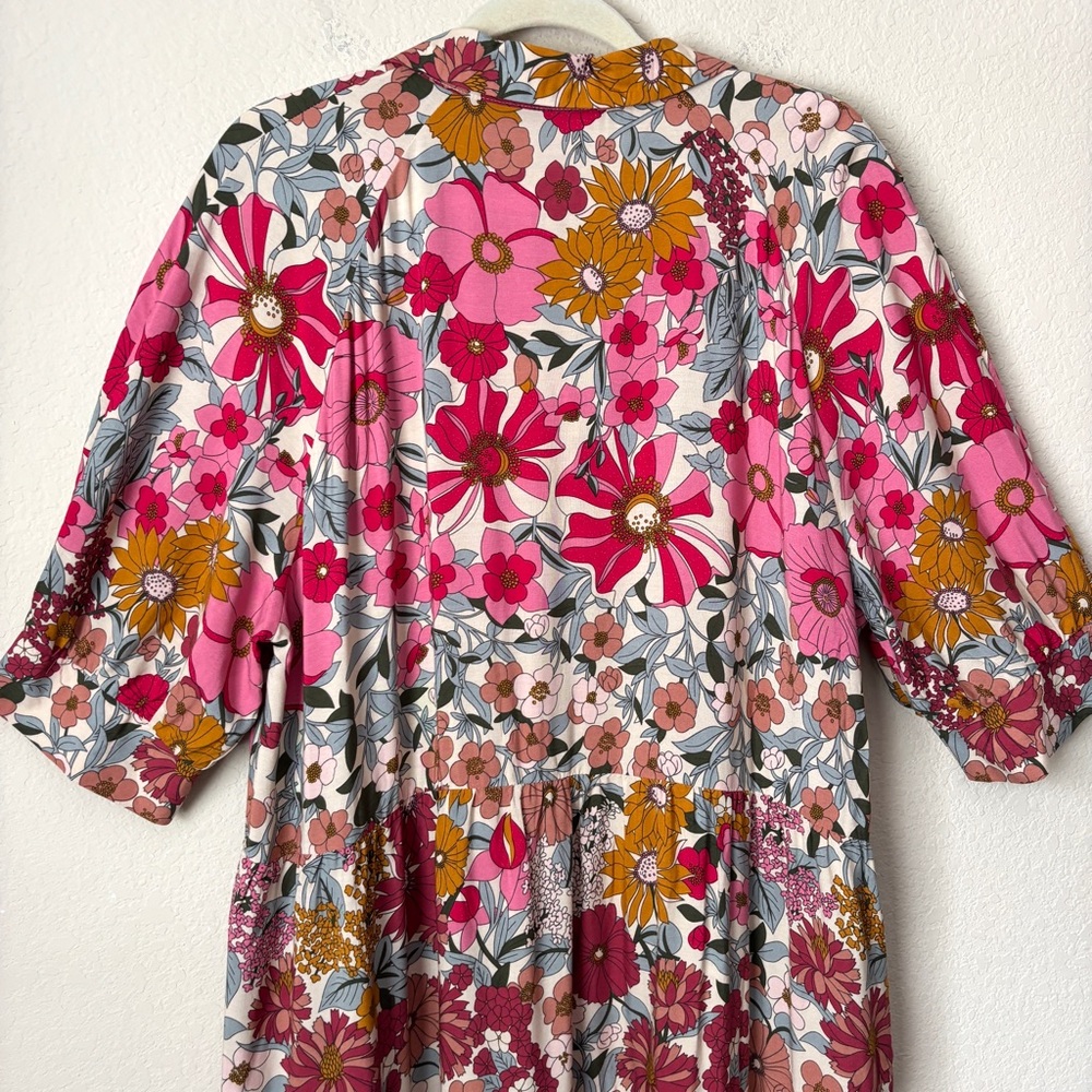 Natural Life XL Rebecca Boho Vintage Floral Tiered Midi Dress NEW - Picture 9 of 14